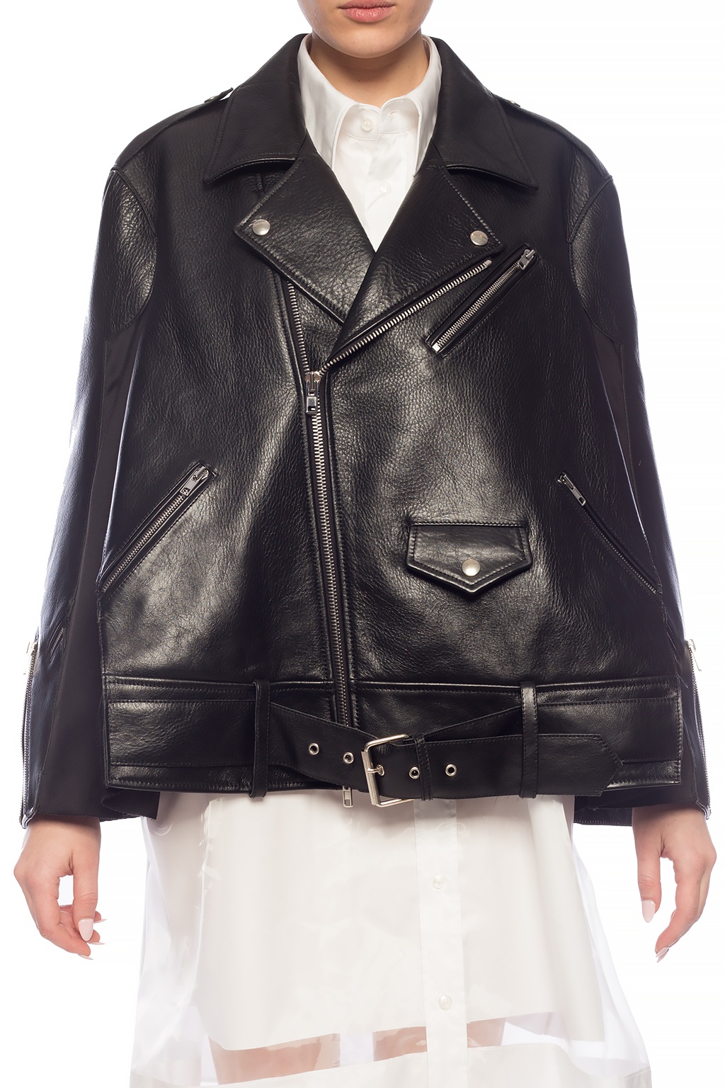 Maison Margiela Leather jacket with decorative sleeves | Women's 